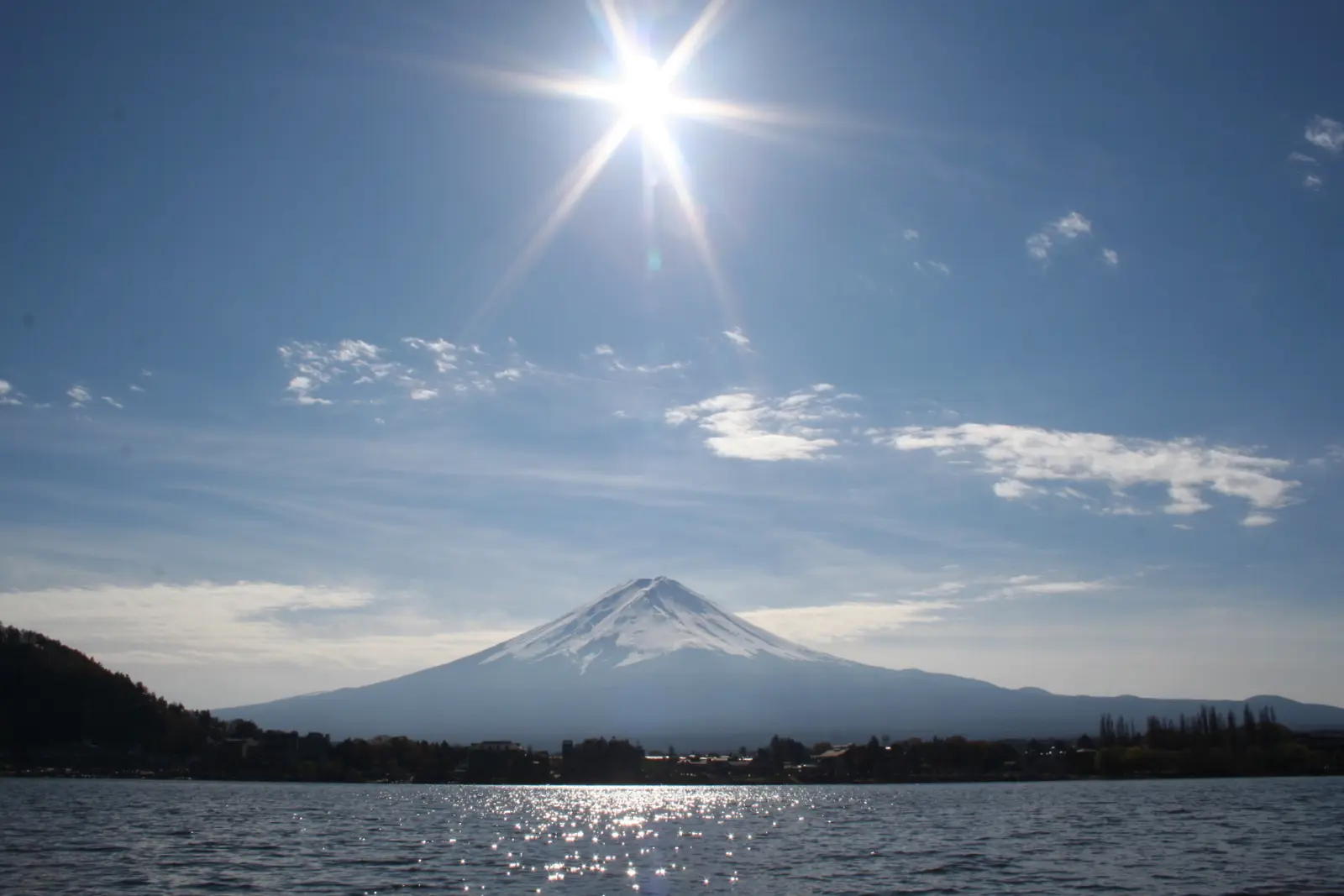 河口湖越しに望む富士山